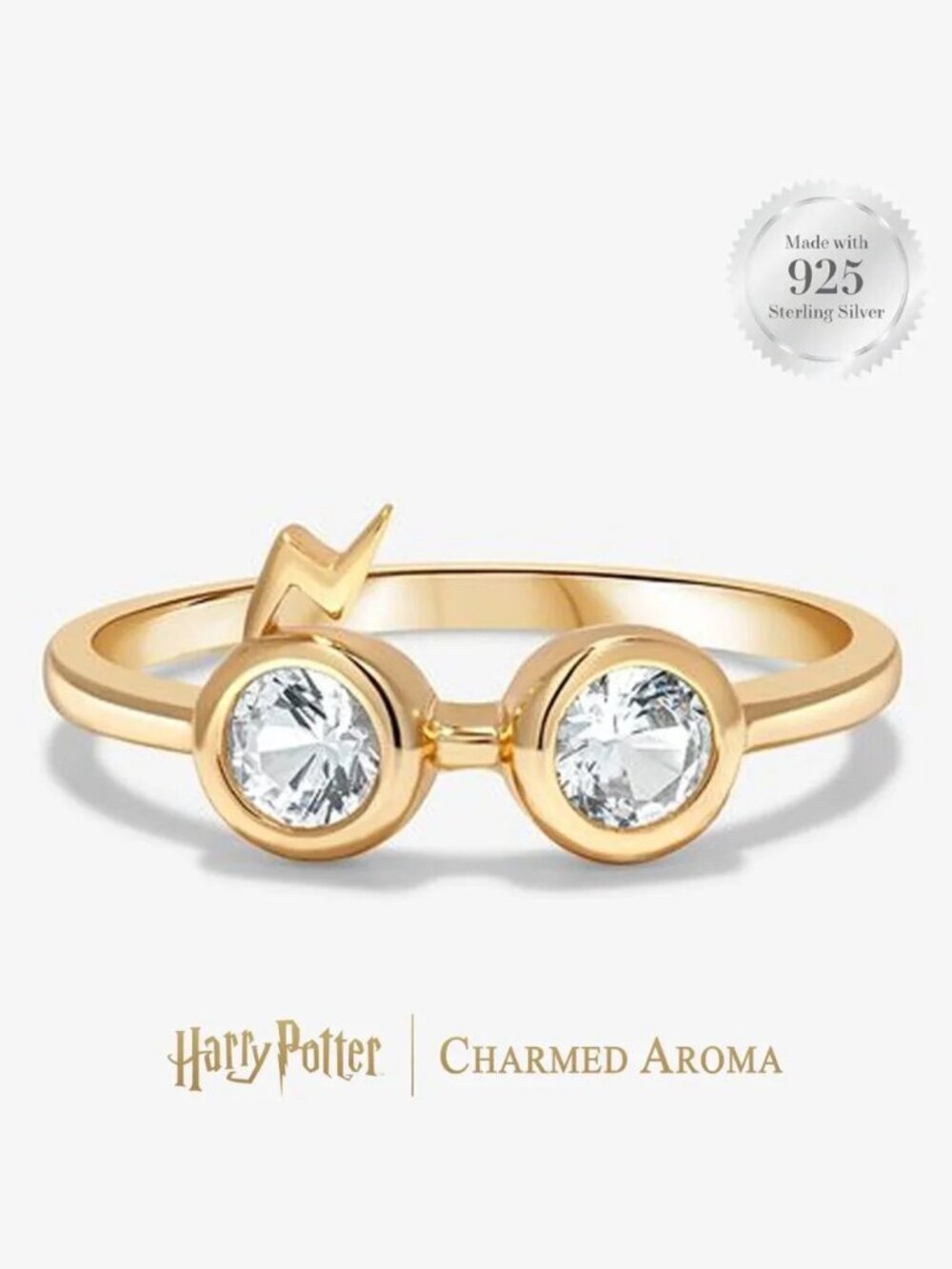 Harry Potter Glasses Ring, solid 925 Sterling Silver 10k Gold finish